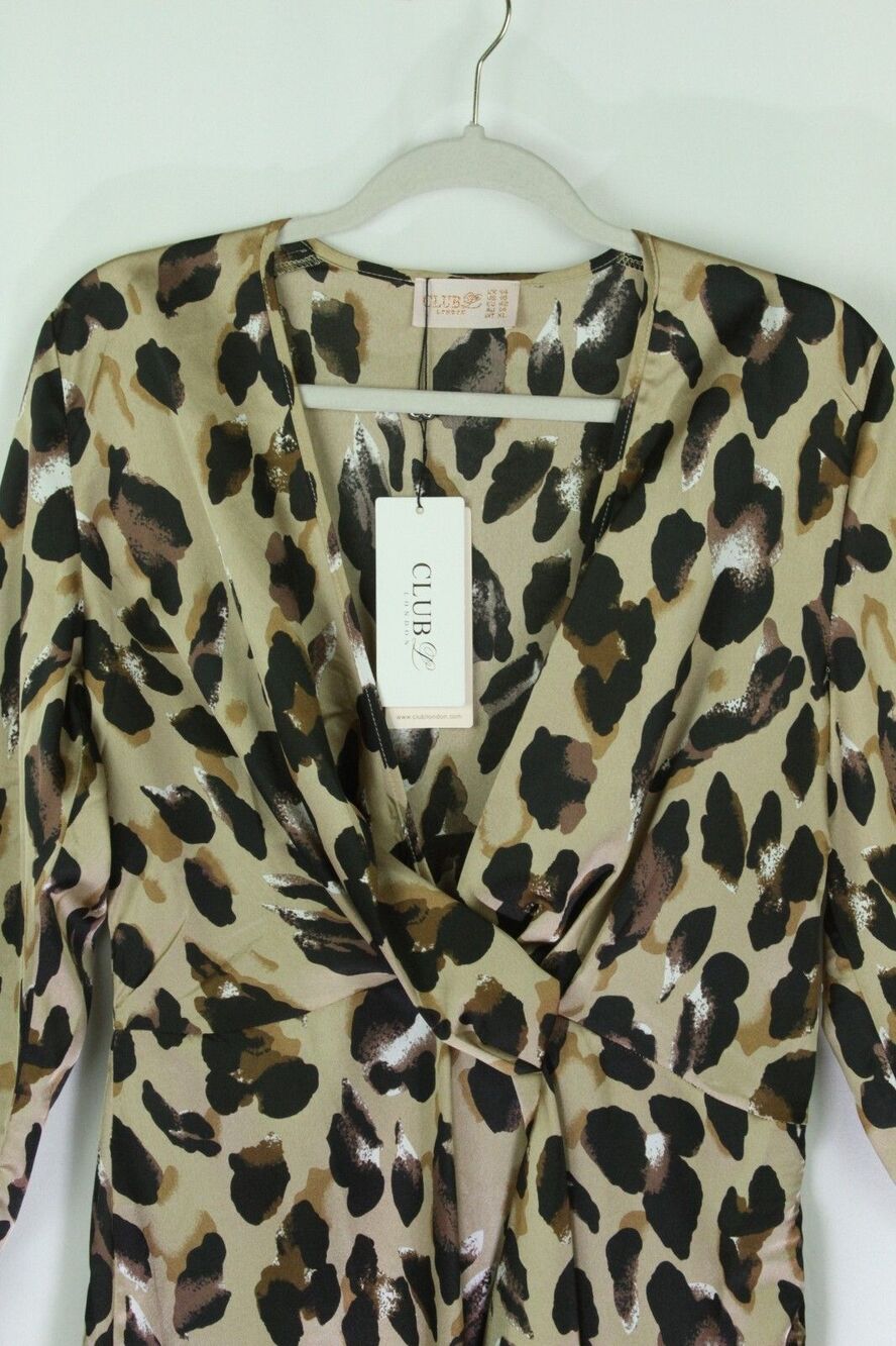 Club London Dress Leopard V-Neck Long Sleeve US 10 UK14 New - Picture 2 of 12